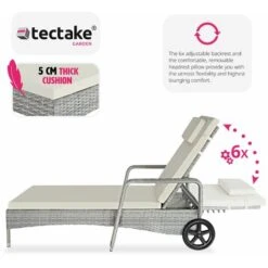 Rattan Garden Sun Lounger 6 Step Backrest - Reclining Sun Lounger, Garden Lounge Chair, Sun Chair - Light Grey 10 Rattan Garden Sun Lounger 6 Step Backrest - Reclining Sun Lounger, Garden Lounge Chair, Sun Chair - Light Grey -Outdoor Furniture Store 28558422 4