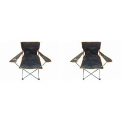2 Black & Orange Folding Chair With Cup Holder