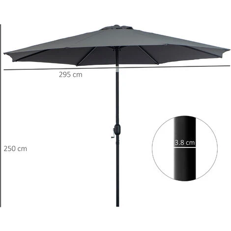 Outsunny 3(m) Patio Umbrella Outdoor Sunshade Canopy W/ Tilt & Crank Dark Grey 4 Outsunny 3(m) Patio Umbrella Outdoor Sunshade Canopy W/ Tilt & Crank Dark Grey - Image 2