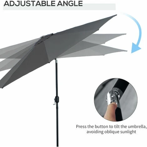 Outsunny 3(m) Patio Umbrella Outdoor Sunshade Canopy W/ Tilt & Crank Dark Grey 6 Outsunny 3(m) Patio Umbrella Outdoor Sunshade Canopy W/ Tilt & Crank Dark Grey - Image 4