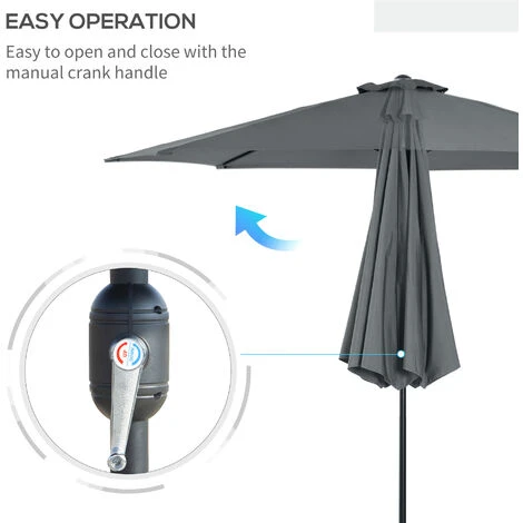Outsunny 3(m) Patio Umbrella Outdoor Sunshade Canopy W/ Tilt & Crank Dark Grey 7 Outsunny 3(m) Patio Umbrella Outdoor Sunshade Canopy W/ Tilt & Crank Dark Grey - Image 5