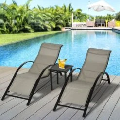 Outsunny 3 Pieces Lounge Chair Set Garden Sunbathing Chair W/ Table Grey -Outdoor Furniture Store 28678263 3