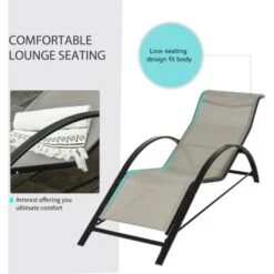 Outsunny 3 Pieces Lounge Chair Set Garden Sunbathing Chair W/ Table Grey -Outdoor Furniture Store 28678263 4