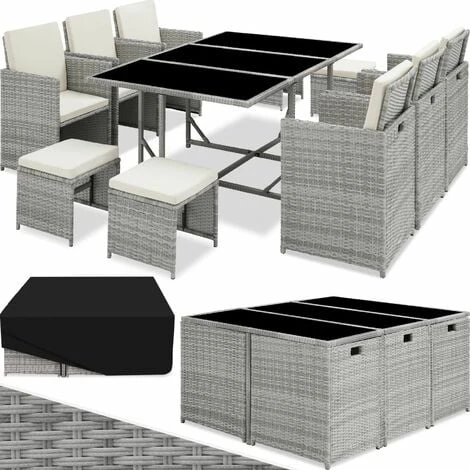 Rattan Garden Furniture Set Malaga 6+4+1 With Protective Cover - Garden Tables And Chairs, Garden Furniture Set, Outdoor Table And Chairs - Light Grey 3 Rattan Garden Furniture Set Malaga 6+4+1 With Protective Cover - Garden Tables And Chairs, Garden Furniture Set, Outdoor Table And Chairs - Light Grey