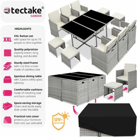 Rattan Garden Furniture Set Malaga 6+4+1 With Protective Cover - Garden Tables And Chairs, Garden Furniture Set, Outdoor Table And Chairs - Light Grey 4 Rattan Garden Furniture Set Malaga 6+4+1 With Protective Cover - Garden Tables And Chairs, Garden Furniture Set, Outdoor Table And Chairs - Light Grey - Image 2