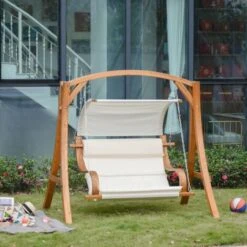 Outsunny Wooden Porch A-Frame Swing Chair W/ Canopy And Cushion For Patio Garden 9 Outsunny Wooden Porch A-Frame Swing Chair W/ Canopy And Cushion For Patio Garden -Outdoor Furniture Store 28831615 3