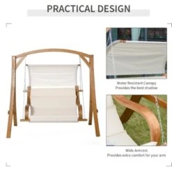Outsunny Wooden Porch A-Frame Swing Chair W/ Canopy And Cushion For Patio Garden 11 Outsunny Wooden Porch A-Frame Swing Chair W/ Canopy And Cushion For Patio Garden -Outdoor Furniture Store 28831615 5