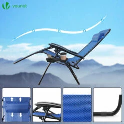 VOUNOT Set Of 2 Zero Gravity Chairs, Garden Sun Loungers With Cup And Phone Holder, Blue -Outdoor Furniture Store 28852702 3