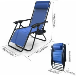 VOUNOT Set Of 2 Zero Gravity Chairs, Garden Sun Loungers With Cup And Phone Holder, Blue -Outdoor Furniture Store 28852702 5