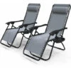 VOUNOT Set Of 2 Zero Gravity Chairs, Garden Sun Loungers With Cup And Phone Holder, Grey 2 VOUNOT Set Of 2 Zero Gravity Chairs, Garden Sun Loungers With Cup And Phone Holder, Grey -Outdoor Furniture Store 28852704 1