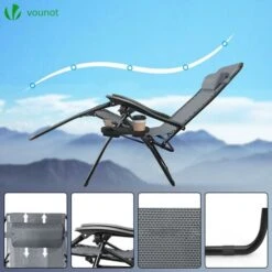 VOUNOT Set Of 2 Zero Gravity Chairs, Garden Sun Loungers With Cup And Phone Holder, Grey -Outdoor Furniture Store 28852704 3