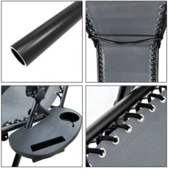 VOUNOT Set Of 2 Zero Gravity Chairs, Garden Sun Loungers With Cup And Phone Holder, Grey -Outdoor Furniture Store 28852704 4