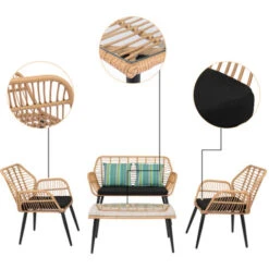 4PCS PE Steel Outdoor Wicker Garden Furniture Rattan Chair Four-Piece Patio Furniture Set Yellow -Outdoor Furniture Store 29093564 3