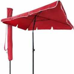 VOUNOT Garden Parasol, Tilt Balcony Umbrella, Sun Shade For Outdoor, Garden, Balcony, Patio, Beach, 2 X 1.25m, With Cover,Red