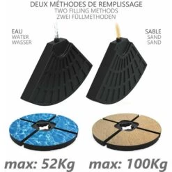 VOUNOT Umbrella Base Stand For Cantilever And Banana Parasol Base Weight, 52L/100kg -Outdoor Furniture Store 29308812 3