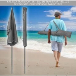 VOUNOT Garden Parasol, Tilt Balcony Umbrella, Sun Shade For Outdoor, Garden, Balcony, Patio, Beach, 2 X 1.25m, With Cover,Grey -Outdoor Furniture Store 29308814 5