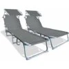 VOUNOT Set Of 2 Reclining Sun Loungers, Foldable Sun Chair With Adjustable Backrest & Sunshade, Load 110 Kg, Grey -Outdoor Furniture Store 29308816 1