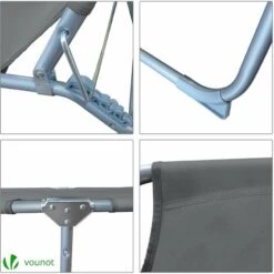 VOUNOT Set Of 2 Reclining Sun Loungers, Foldable Sun Chair With Adjustable Backrest & Sunshade, Load 110 Kg, Grey -Outdoor Furniture Store 29308816 4