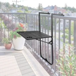 PrimeMatik - Rectangular Adjustable Table For Balcony 60x36cm Black -Outdoor Furniture Store 29346793 3
