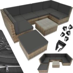 Garden Corner Sofa Set Venice 7 Seats & 1 Table - Garden Sofa, Garden Corner Sofa, Rattan Sofa - Nature