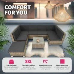 Garden Corner Sofa Set Venice 7 Seats & 1 Table - Garden Sofa, Garden Corner Sofa, Rattan Sofa - Nature -Outdoor Furniture Store 29411883 4