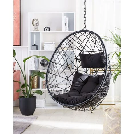 Wicker Hanging Egg Chair Without Stand Swing Seat Black PE Rattan Alatri 4 Wicker Hanging Egg Chair Without Stand Swing Seat Black PE Rattan Alatri - Image 2