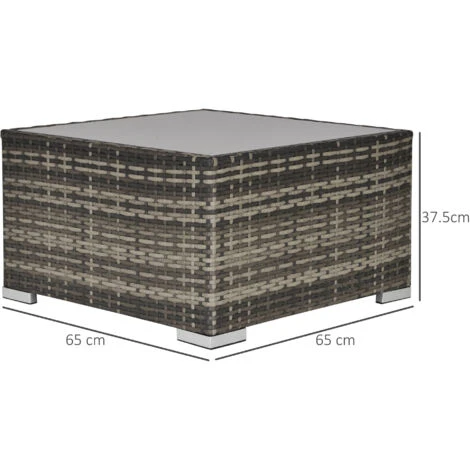 Outsunny Patio Wicker Coffee Table W/ Glass Top For Garden Backyard Deep Grey 4 Outsunny Patio Wicker Coffee Table W/ Glass Top For Garden Backyard Deep Grey - Image 2