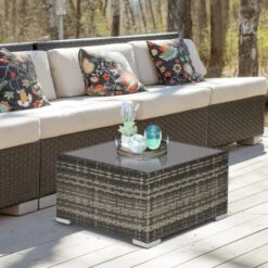 Outsunny Patio Wicker Coffee Table W/ Glass Top For Garden Backyard Deep Grey 9 Outsunny Patio Wicker Coffee Table W/ Glass Top For Garden Backyard Deep Grey -Outdoor Furniture Store 29441900 3