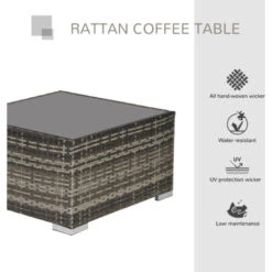 Outsunny Patio Wicker Coffee Table W/ Glass Top For Garden Backyard Deep Grey 10 Outsunny Patio Wicker Coffee Table W/ Glass Top For Garden Backyard Deep Grey -Outdoor Furniture Store 29441900 4