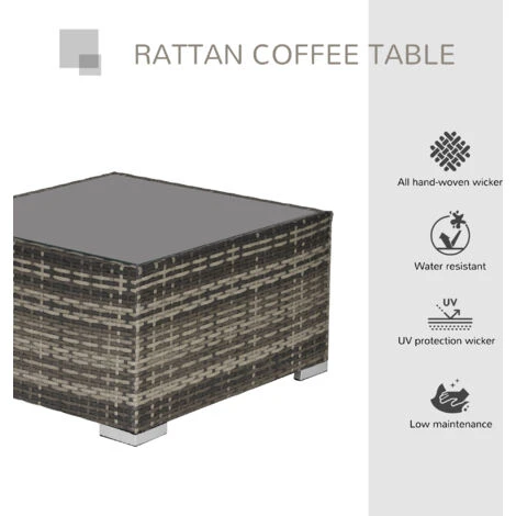 Outsunny Patio Wicker Coffee Table W/ Glass Top For Garden Backyard Deep Grey 6 Outsunny Patio Wicker Coffee Table W/ Glass Top For Garden Backyard Deep Grey - Image 4