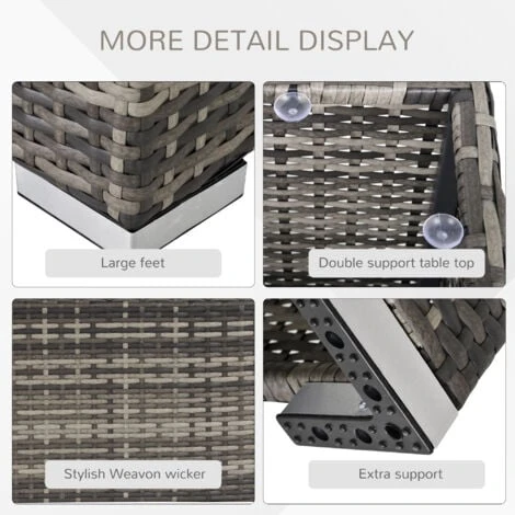 Outsunny Patio Wicker Coffee Table W/ Glass Top For Garden Backyard Deep Grey 7 Outsunny Patio Wicker Coffee Table W/ Glass Top For Garden Backyard Deep Grey - Image 5