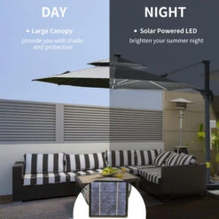Outsunny 3(m) Cantilever Roma Parasol With LED Solar Lights, Crank & Tilt Dark Grey -Outdoor Furniture Store 29492013 4
