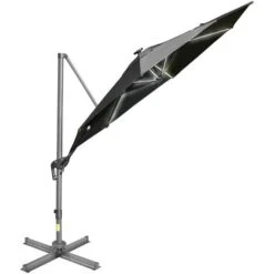 Outsunny Cantilever Parasol Adjustable Garden Sun Umbrella W/ LED Solar Light Dark Grey