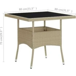 Outdoor Dining Table Beige Poly Rattan And Glass VidaXL -Outdoor Furniture Store 29494986 3