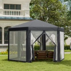 Outsunny Garden Hexagonal Gazebo Patio Outdoor Canopy Patio Party Tent Grey -Outdoor Furniture Store 29523527 3