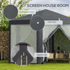 Outsunny Garden Hexagonal Gazebo Patio Outdoor Canopy Patio Party Tent Grey -Outdoor Furniture Store 29523527 4