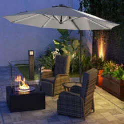 Outsunny Cantilever Parasol Adjustable Garden Sun Umbrella W/ LED Solar Light Light Grey -Outdoor Furniture Store 29648624 3