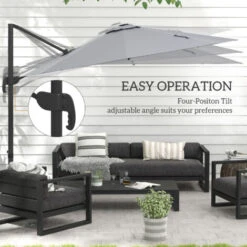 Outsunny Cantilever Parasol Adjustable Garden Sun Umbrella W/ LED Solar Light Light Grey -Outdoor Furniture Store 29648624 5