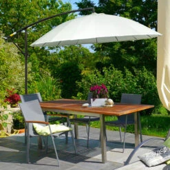 Outsunny 3(m) Cantilever Shanghai Parasol W/ Crank Handle, Cross Base Off-White -Outdoor Furniture Store 29679812 3