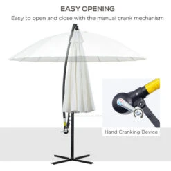 Outsunny 3(m) Cantilever Shanghai Parasol W/ Crank Handle, Cross Base Off-White -Outdoor Furniture Store 29679812 4