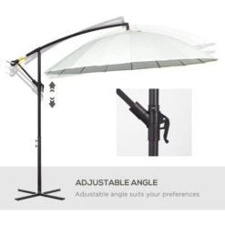 Outsunny 3(m) Cantilever Shanghai Parasol W/ Crank Handle, Cross Base Off-White -Outdoor Furniture Store 29679812 5