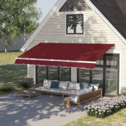 Outsunny 4x2.5m Manual Awning Window Door Sun Weather Shade W/ Handle Red -Outdoor Furniture Store 29749814 3