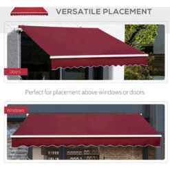 Outsunny 4x2.5m Manual Awning Window Door Sun Weather Shade W/ Handle Red -Outdoor Furniture Store 29749814 5