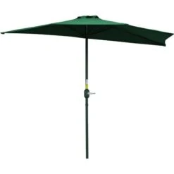 Outsunny 3(m) Half Round Parasol Garden Sun Umbrella Metal W/ Crank Green