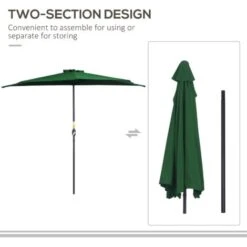 Outsunny 3(m) Half Round Parasol Garden Sun Umbrella Metal W/ Crank Green -Outdoor Furniture Store 29749882 4