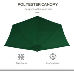 Outsunny 3(m) Half Round Parasol Garden Sun Umbrella Metal W/ Crank Green -Outdoor Furniture Store 29749882 5