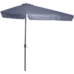 Outsunny 3(m) Half Round Parasol Garden Sun Umbrella Metal W/ Crank Grey