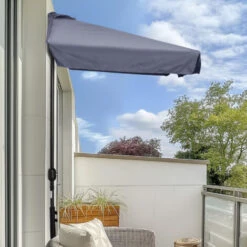 Outsunny 3(m) Half Round Parasol Garden Sun Umbrella Metal W/ Crank Grey -Outdoor Furniture Store 29749904 3