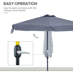 Outsunny 3(m) Half Round Parasol Garden Sun Umbrella Metal W/ Crank Grey -Outdoor Furniture Store 29749904 5