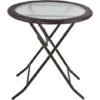 Outsunny Folding Round Tempered Glass Metal Table With Brown Rattan Edging -Outdoor Furniture Store 29750090 1